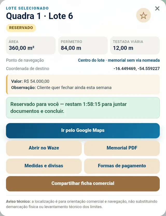 Reserva ativa: faixa verde com o tempo restante para juntar documentos e concluir