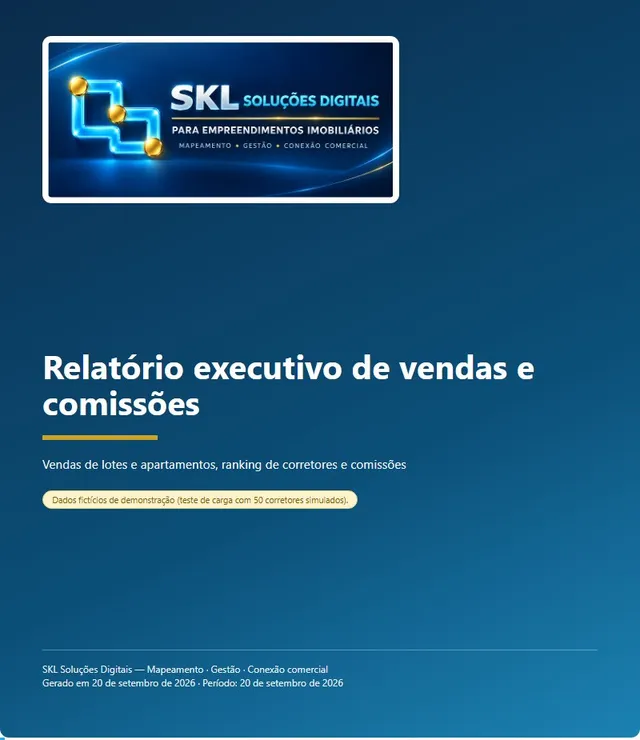 Capa do relatório executivo de vendas e comissões, com a marca SKL